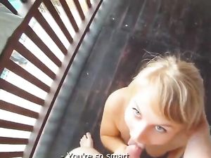 Charming The Curvy Girl Into Fucking On His Deck